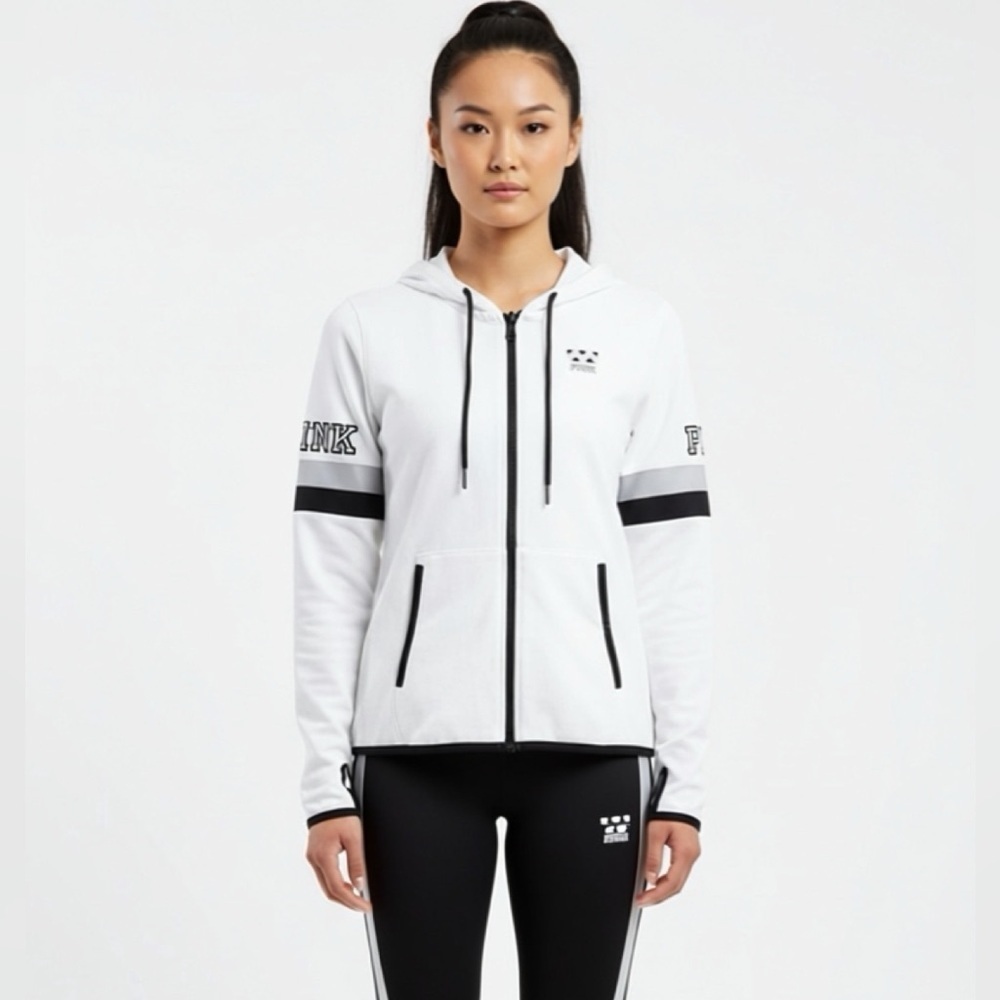 Pink Victoria's Secret fleece linen  Black and White full zip up hoodie size S